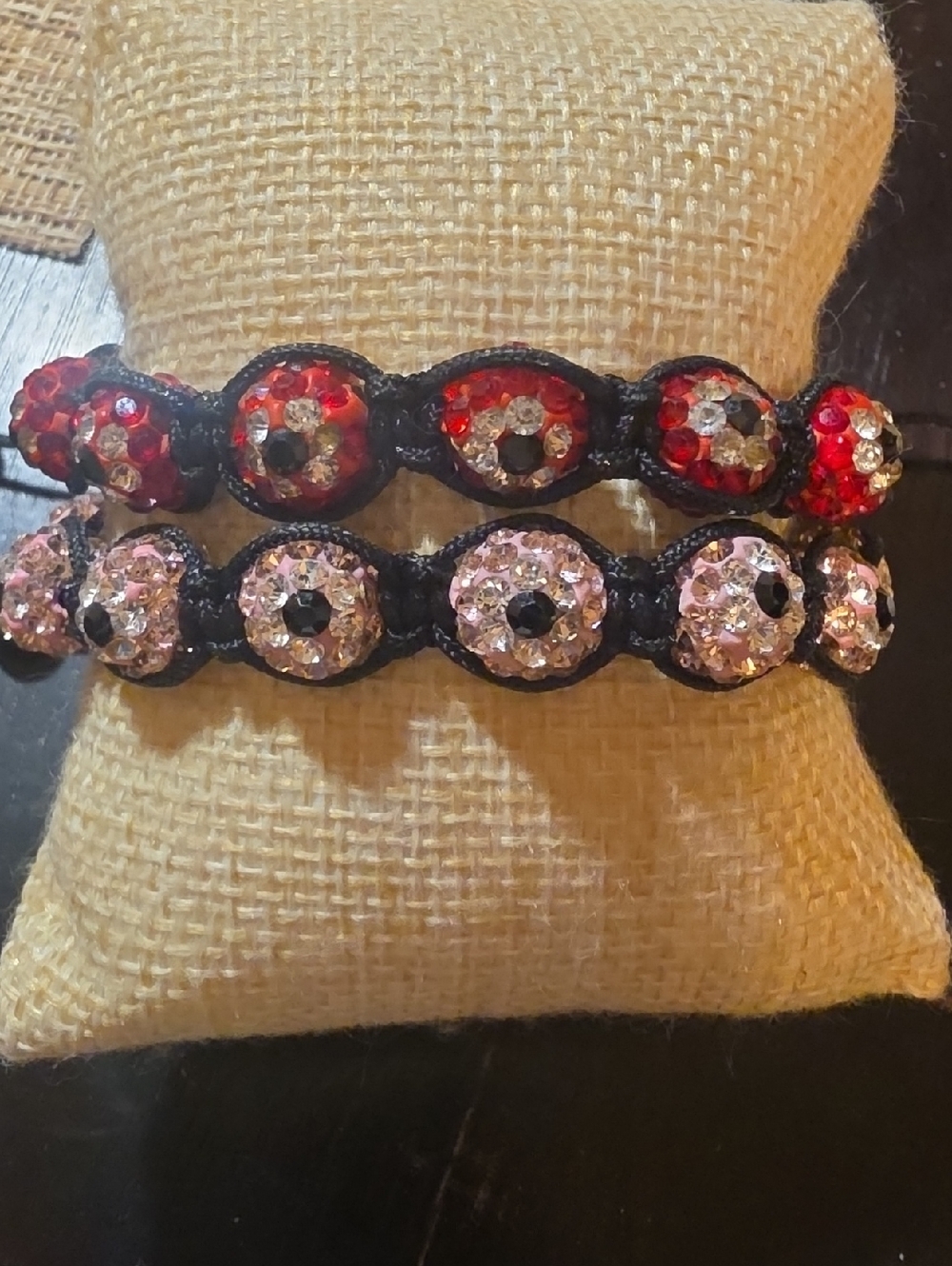 Sparkling Crystal Beaded Slider Bracelet - Red and Pink